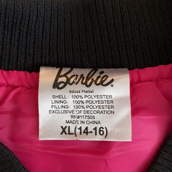 Barbie | LE Patch Logo Car Graphic Satin Bomber Jacket Black/Pink (XL 14-16) - Picture 8 of 16
